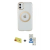 MARSİLYAN™- iPhone 11 Kılıf Pusula Form - Şeffaf Royal Nano Ekran Koruyucu + Rainbow Kamera Lens Koruma Cam - KI