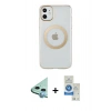 MARSİLYAN™- iPhone 11 Kılıf Pusula Form - Şeffaf Royal Nano Ekran Koruyucu + Raze Metal Kamera Lens - MI