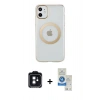 MARSİLYAN™- iPhone 11 Kılıf Pusula Form - Şeffaf Royal Nano Ekran Koruyucu + PVD Metal Kamera Lens - SH