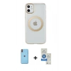 MARSİLYAN™- iPhone 11 Kılıf Pusula Form - Şeffaf Royal Nano Ekran Koruyucu + Neon Fosforlu Kamera Lens - TU