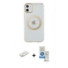 MARSİLYAN™- iPhone 11 Kılıf Pusula Form - Şeffaf Royal Nano Ekran Koruyucu + Renkli Kamera Lens Koruma Cam - TU