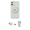 MARSİLYAN™- iPhone 11 Kılıf Pusula Form - Şeffaf Uv Polymer Nano Ekran Koruyucu + Pers Alüminyum Kamera Lens - GD