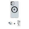 MARSİLYAN™- iPhone 11 Kılıf Pusula Form - Şeffaf Uv Polymer Nano Ekran Koruyucu + Lacivert Pers Alüminyum Kamera Lens