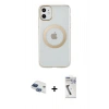 MARSİLYAN™- iPhone 11 Kılıf Pusula Form - Şeffaf Uv Polymer Nano Ekran Koruyucu + Lacivert Pers Alüminyum Kamera Lens