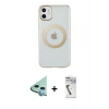 MARSİLYAN™- iPhone 11 Kılıf Pusula Form - Şeffaf Uv Polymer Nano Ekran Koruyucu + Mavi Raze Metal Kamera Lens