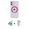 MARSİLYAN™- iPhone 11 Kılıf Pusula Form - Şeffaf Uv Polymer Nano Ekran Koruyucu + Mavi Raze Metal Kamera Lens