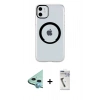 MARSİLYAN™- iPhone 11 Kılıf Pusula Form - Şeffaf Uv Polymer Nano Ekran Koruyucu + Mavi Raze Metal Kamera Lens