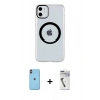 MARSİLYAN™- iPhone 11 Kılıf Pusula Form - Şeffaf Uv Polymer Nano Ekran Koruyucu + Neon Fosforlu Kamera Lens - TU