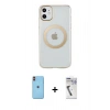 MARSİLYAN™- iPhone 11 Kılıf Pusula Form - Şeffaf Uv Polymer Nano Ekran Koruyucu + Neon Fosforlu Kamera Lens - TU