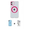 MARSİLYAN™- iPhone 11 Kılıf Pusula Form - Şeffaf Uv Polymer Nano Ekran Koruyucu + Neon Fosforlu Kamera Lens - TU