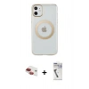 MARSİLYAN™- iPhone 11 Kılıf Pusula Form - Şeffaf Uv Polymer Nano Ekran Koruyucu + Pers Alüminyum Kamera Lens - KI