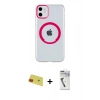 MARSİLYAN™- iPhone 11 Kılıf Pusula Form - Şeffaf Uv Polymer Nano Ekran Koruyucu + Rainbow Kamera Lens Koruma Cam - KI