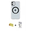 MARSİLYAN™- iPhone 11 Kılıf Pusula Form - Şeffaf Uv Polymer Nano Ekran Koruyucu + Rainbow Kamera Lens Koruma Cam - KI