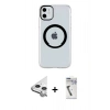 MARSİLYAN™- iPhone 11 Kılıf Pusula Form - Şeffaf Uv Polymer Nano Ekran Koruyucu + Raze Metal Kamera Lens - GS