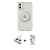 MARSİLYAN™- iPhone 11 Kılıf Pusula Form - Şeffaf Uv Polymer Nano Ekran Koruyucu + Raze Metal Kamera Lens - GS