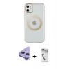 MARSİLYAN™- iPhone 11 Kılıf Pusula Form - Şeffaf Uv Polymer Nano Ekran Koruyucu + Raze Metal Kamera Lens - MR