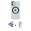 MARSİLYAN™- iPhone 11 Kılıf Pusula Form - Şeffaf Uv Polymer Nano Ekran Koruyucu + Raze Metal Kamera Lens - MR