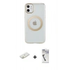 MARSİLYAN™- iPhone 11 Kılıf Pusula Form - Şeffaf Uv Polymer Nano Ekran Koruyucu + Renkli Kamera Lens Koruma Cam - TU