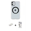 MARSİLYAN™- iPhone 11 Kılıf Pusula Form - Şeffaf Uv Polymer Nano Ekran Koruyucu + Renkli Kamera Lens Koruma Cam - PE