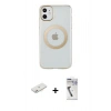 MARSİLYAN™- iPhone 11 Kılıf Pusula Form - Şeffaf Uv Polymer Nano Ekran Koruyucu + Renkli Kamera Lens Koruma Cam - PE