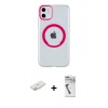 MARSİLYAN™- iPhone 11 Kılıf Pusula Form - Şeffaf Uv Polymer Nano Ekran Koruyucu + Renkli Kamera Lens Koruma Cam - SI