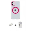 MARSİLYAN™- iPhone 11 Kılıf Pusula Form - Şeffaf Uv Polymer Nano Ekran Koruyucu + Renkli Kamera Lens Koruma Cam - PE