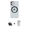 MARSİLYAN™- iPhone 11 Kılıf Pusula Form - Şeffaf Uv Polymer Nano Ekran Koruyucu + Kamera Lens Koruma Cam - SF