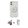 MARSİLYAN™- iPhone 11 Kılıf Pusula Form - Şeffaf Uv Polymer Nano Ekran Koruyucu + Siyah Raze Metal Kamera Lens