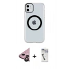 MARSİLYAN™- iPhone 11 Kılıf Pusula Form - Şeffaf Uv Polymer Nano Ekran Koruyucu + Siyah Raze Metal Kamera Lens