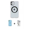 MARSİLYAN™- iPhone 11 Kılıf Pusula Form - Şeffaf Uv Polymer Nano Ekran Koruyucu + Neon Fosforlu Kamera Lens - YL