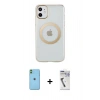 MARSİLYAN™- iPhone 11 Kılıf Pusula Form - Şeffaf Uv Polymer Nano Ekran Koruyucu + Neon Fosforlu Kamera Lens - YL