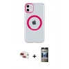 MARSİLYAN™- iPhone 11 Kılıf Pusula Form - Siyah 34D Hayalet Izgaralı Cam + Pers Alüminyum Kamera Lens - KI