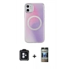 MARSİLYAN™- iPhone 11 Kılıf Pusula Form - Siyah 34D Hayalet Izgaralı Cam + PVD Metal Kamera Lens - MI