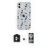 MARSİLYAN™- iPhone 11 Kılıf Pusula Form - Siyah 34D Hayalet Izgaralı Cam + PVD Metal Kamera Lens - MI