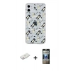 MARSİLYAN™- iPhone 11 Kılıf Pusula Form - Siyah 34D Hayalet Izgaralı Cam + Renkli Kamera Lens Koruma Cam - PE