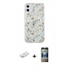 MARSİLYAN™- iPhone 11 Kılıf Pusula Form - Siyah 34D Hayalet Izgaralı Cam + Renkli Kamera Lens Koruma Cam - PE