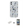MARSİLYAN™- iPhone 11 Kılıf Pusula Form - Siyah 34D Hayalet Izgaralı Cam + Renkli Kamera Lens Koruma Cam - PE