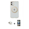 MARSİLYAN™- iPhone 11 Kılıf Pusula Form - Siyah 34D Hayalet Izgaralı Cam + Pers Alüminyum Kamera Lens - GD