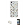 MARSİLYAN™- iPhone 11 Kılıf Pusula Form - Siyah 34D Hayalet Izgaralı Cam + Pers Alüminyum Kamera Lens - GD