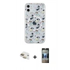MARSİLYAN™- iPhone 11 Kılıf Pusula Form - Siyah 34D Hayalet Izgaralı Cam + Pers Alüminyum Kamera Lens - GD