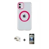 MARSİLYAN™- iPhone 11 Kılıf Pusula Form - Siyah 34D Hayalet Izgaralı Cam + Pers Alüminyum Kamera Lens - GD