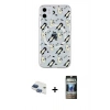 MARSİLYAN™- iPhone 11 Kılıf Pusula Form - Siyah 34D Hayalet Izgaralı Cam + Pers Alüminyum Kamera Lens - LT