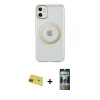 MARSİLYAN™- iPhone 11 Kılıf Pusula Form - Siyah 34D Hayalet Izgaralı Cam + Rainbow Kamera Lens Koruma Cam - KI