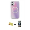 MARSİLYAN™- iPhone 11 Kılıf Pusula Form - Siyah 34D Hayalet Izgaralı Cam + Rainbow Kamera Lens Koruma Cam - KI