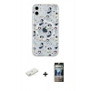 MARSİLYAN™- iPhone 11 Kılıf Pusula Form - Siyah 34D Hayalet Izgaralı Cam + Renkli Kamera Lens Koruma Cam - SI