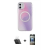 MARSİLYAN™- iPhone 11 Kılıf Pusula Form - Siyah 34D Hayalet Izgaralı Cam + Şeffaf Kamera Lens Koruma Cam