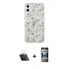 MARSİLYAN™- iPhone 11 Kılıf Pusula Form - Siyah 34D Hayalet Izgaralı Cam + Şeffaf Kamera Lens Koruma Cam