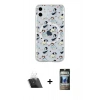 MARSİLYAN™- iPhone 11 Kılıf Pusula Form - Siyah 34D Hayalet Izgaralı Cam + Şeffaf Kamera Lens Koruma Cam