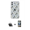 MARSİLYAN™- iPhone 11 Kılıf Pusula Form - Siyah 34D Hayalet Izgaralı Cam + Şeffaf Kamera Lens Koruma Cam