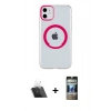 MARSİLYAN™- iPhone 11 Kılıf Pusula Form - Siyah 34D Hayalet Izgaralı Cam + Şeffaf Kamera Lens Koruma Cam